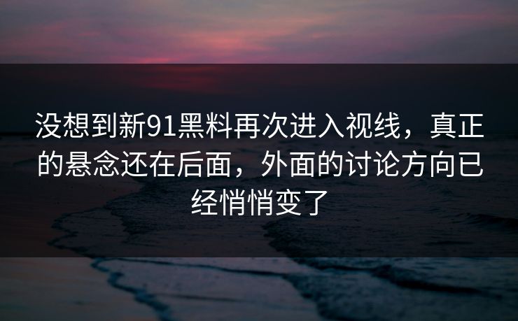 没想到新91黑料再次进入视线，真正的悬念还在后面，外面的讨论方向已经悄悄变了
