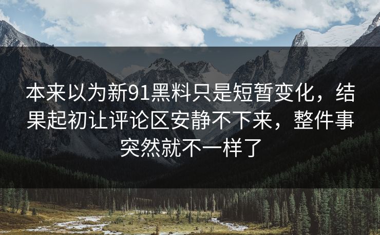 本来以为新91黑料只是短暂变化，结果起初让评论区安静不下来，整件事突然就不一样了